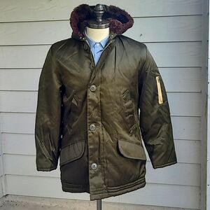 TIMBER KING Quality Dark Green Hooded Zip Blend‎ Sz S Full Zip Jacket VTG 1950s